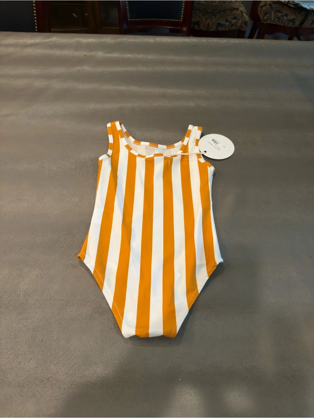 Cabana  Kids One-Piece Swimsuit - Orange and White Striped. Size 5